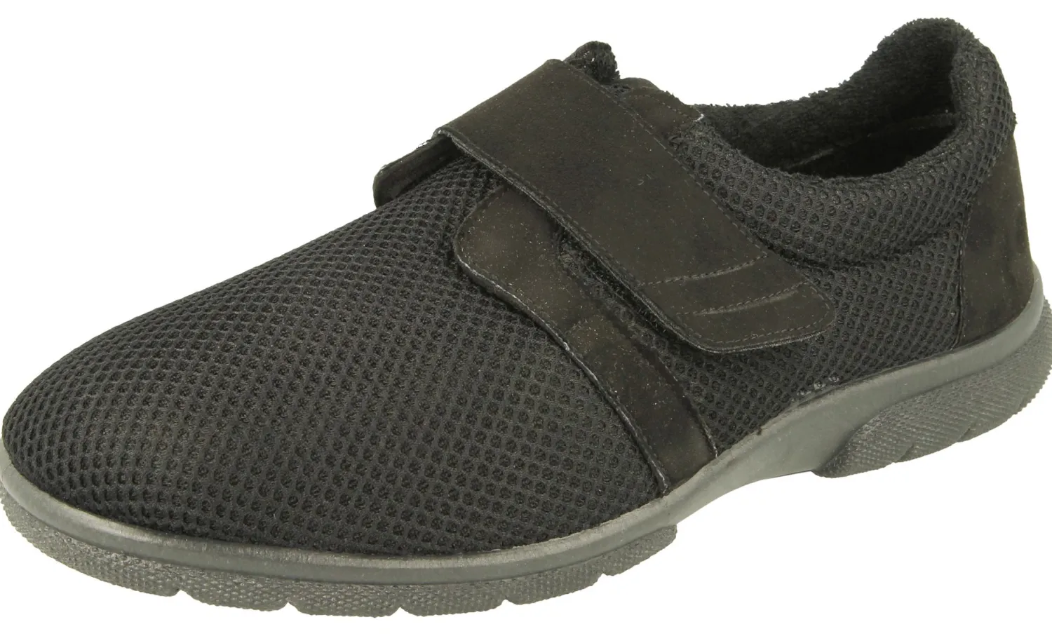 Mens Wide Fit Touch Strap Stretch Fabric House Shoe - Desmond<DB Wider Fit Shoes New