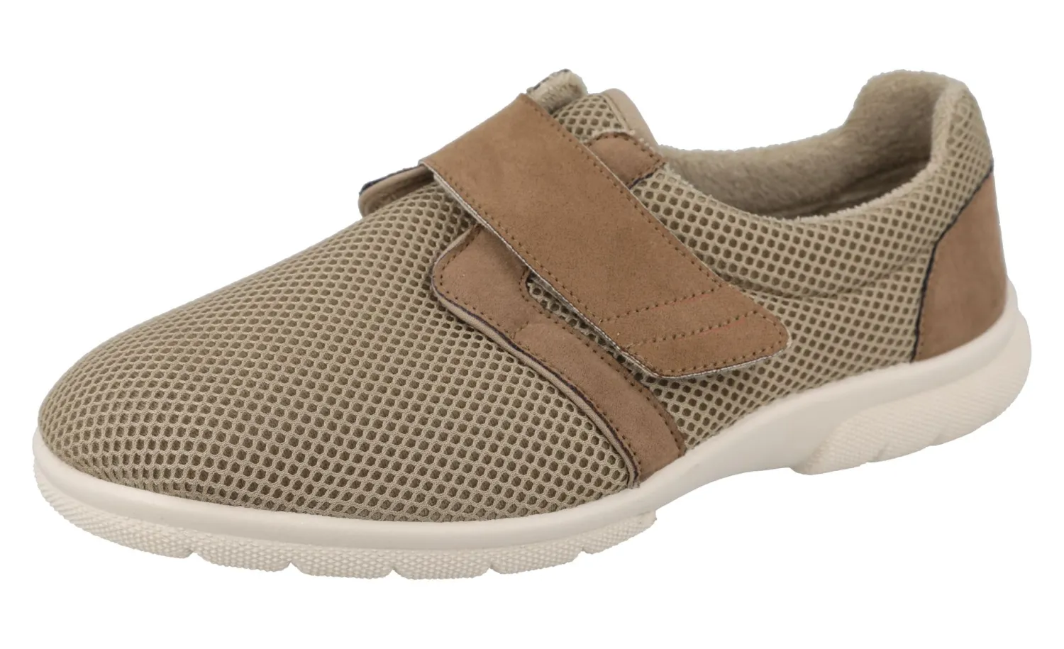 Mens Wide Fit Touch Strap Stretch Fabric House Shoe - Desmond<DB Wider Fit Shoes New