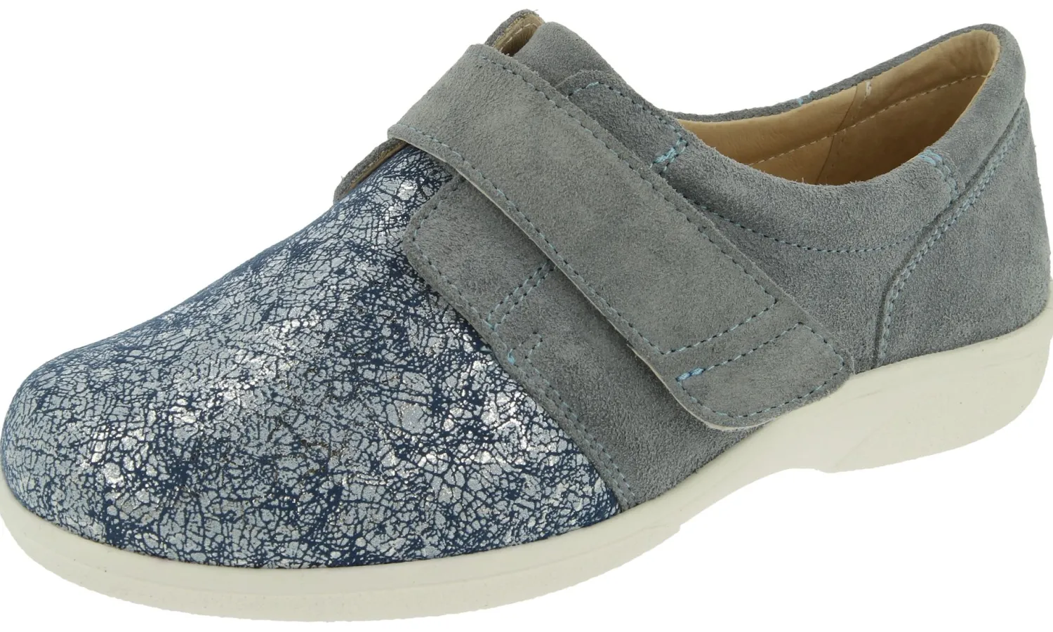 Womens Wide Fit Easy Access Stretch Flat Shoes - Firecrest<DB Wider Fit Shoes Clearance