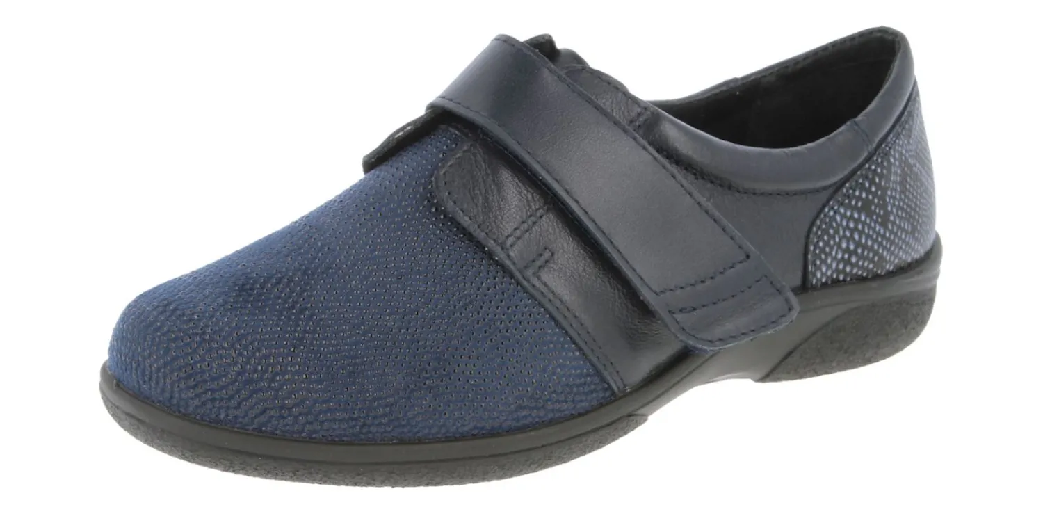 Womens Wide Fit Easy Access Stretch Flat Shoes - Firecrest<DB Wider Fit Shoes Clearance