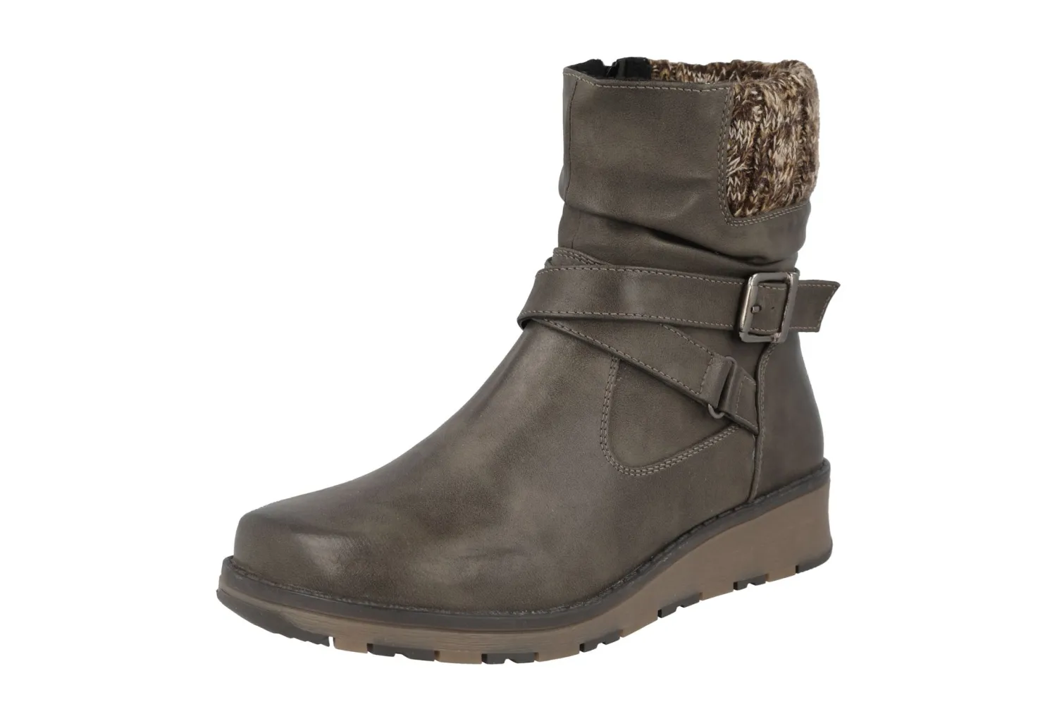Womens Wide Fit Faux Leather Zip Fastening Ankle Boots - Mink<DB Wider Fit Shoes Fashion