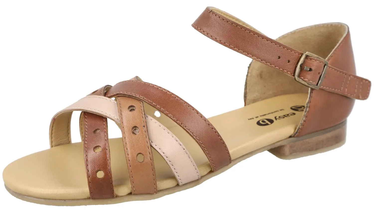 Womens Wide Fit Full Back Flat Sandal - Okra<DB Wider Fit Shoes Discount
