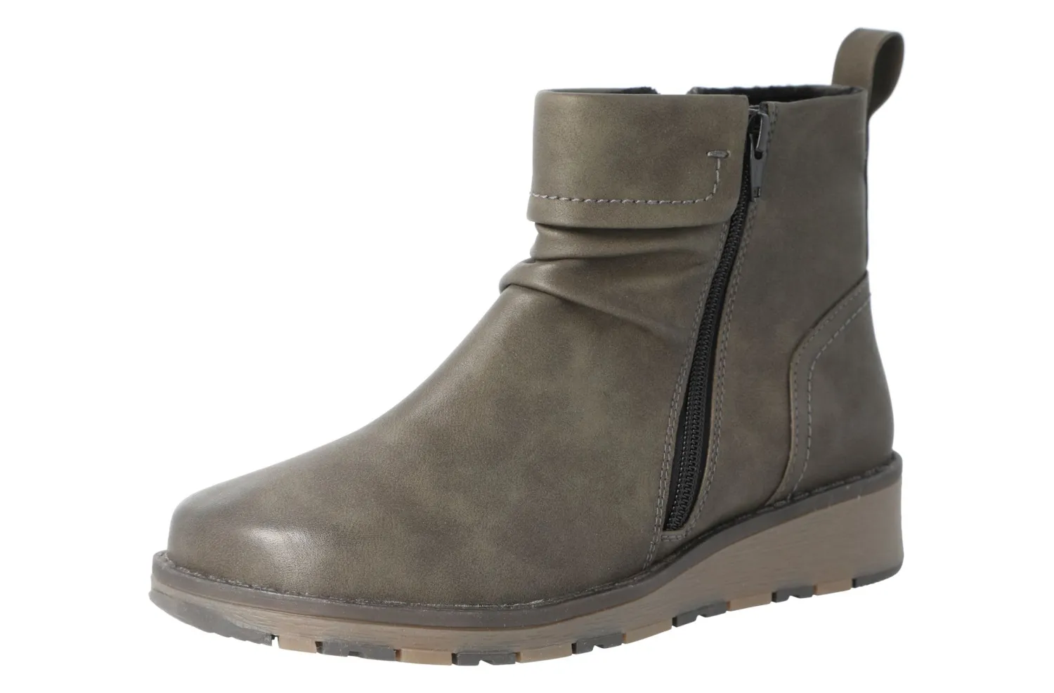 Womens Wide Fit Imitation Leather Zip Entry Ankle Boots - Deer<DB Wider Fit Shoes New