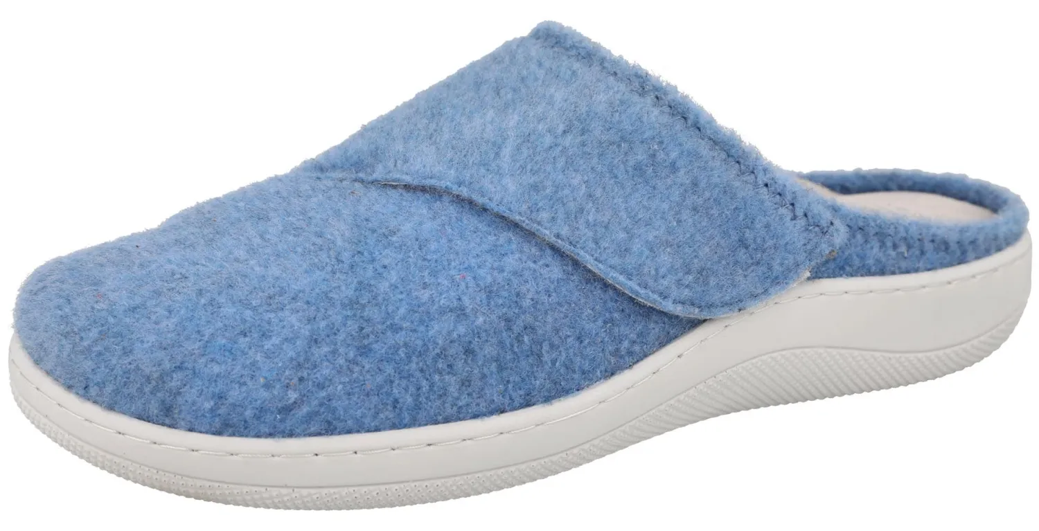 Womens Wide Fit Slide Mule Slipper - Lake<DB Wider Fit Shoes Discount