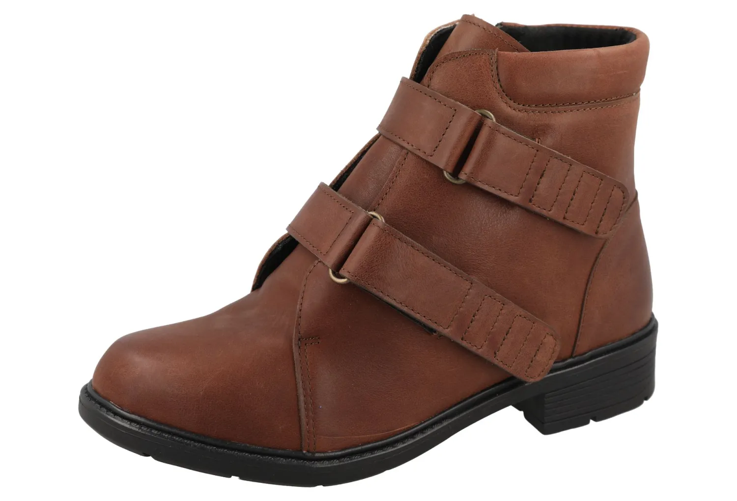 Womens Wide Fit Strap Fastening Easy Access Ankle Boots - Badger<DB Wider Fit Shoes Fashion