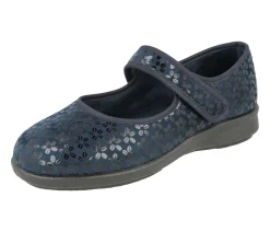Womens Wide Fit Stretch Fabric Mary Jane House Shoes - Vermont<DB Wider Fit Shoes Discount