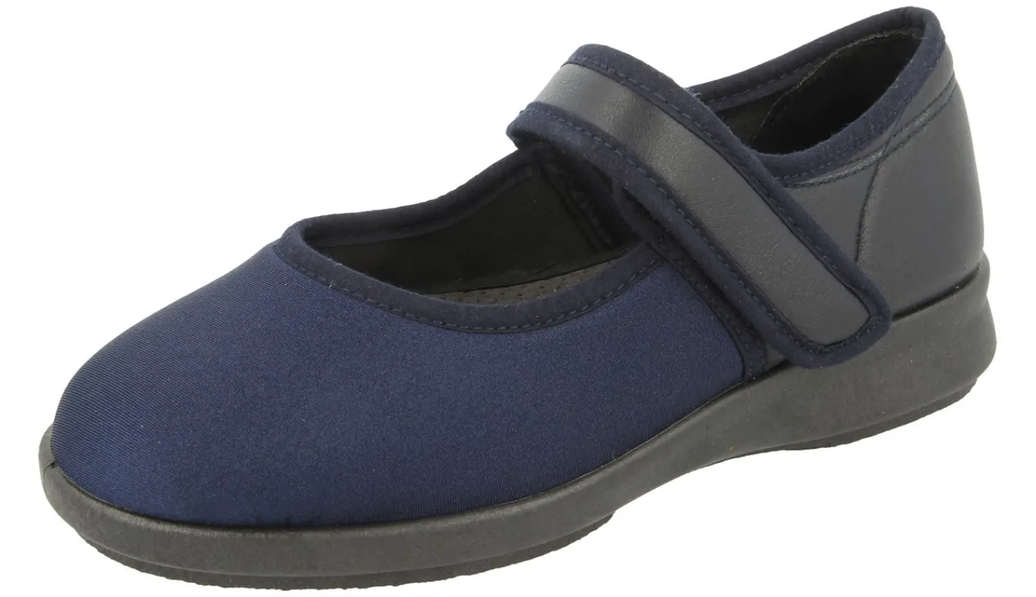 Womens Wide Fit Stretch Fabric Mary Jane House Shoes - Eve<DB Wider Fit Shoes Fashion