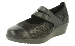 Womens Wide Fit Stretch Fabric Touch Strap Wedge Shoes - Dean<DB Wider Fit Shoes New