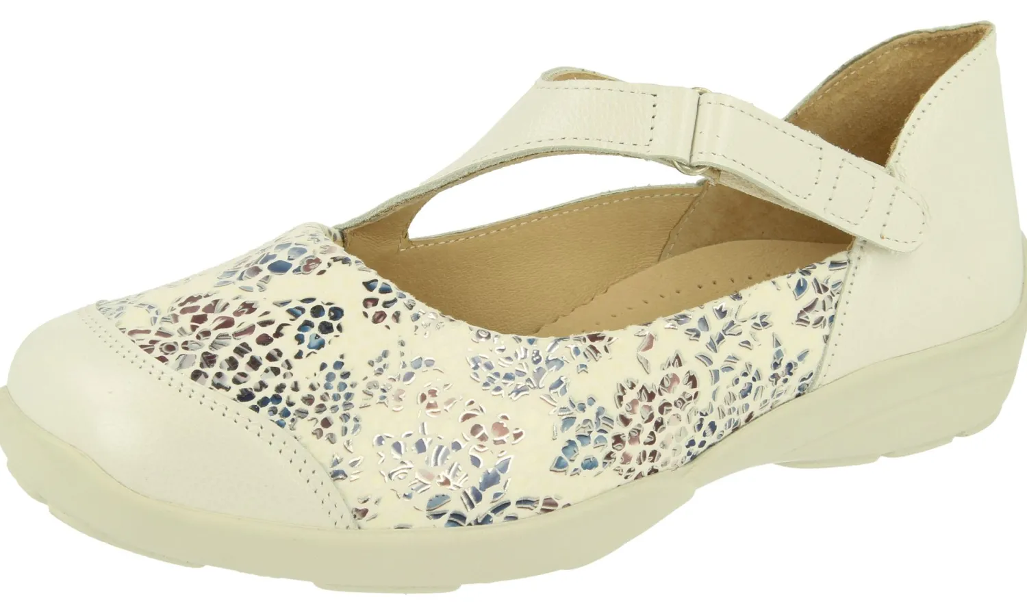Womens Wide Fit Stretch Fabric Touch Strap Shoes - Gannet<DB Wider Fit Shoes Outlet