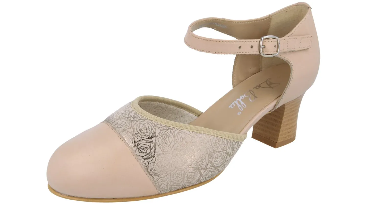 Womens Wide Fit Stretch Panel Ankle Strap Court Shoe - Delilah<DB Wider Fit Shoes Fashion