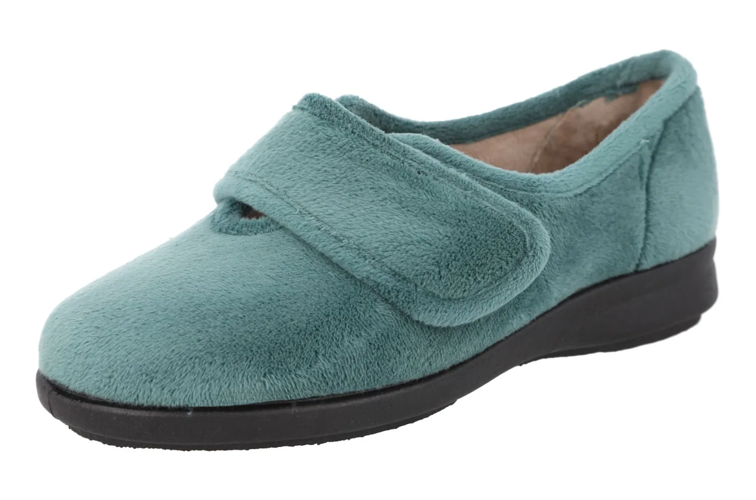 Womens Wide Fit Touch Fastening Easy Entry Slippers - Fountain<DB Wider Fit Shoes New