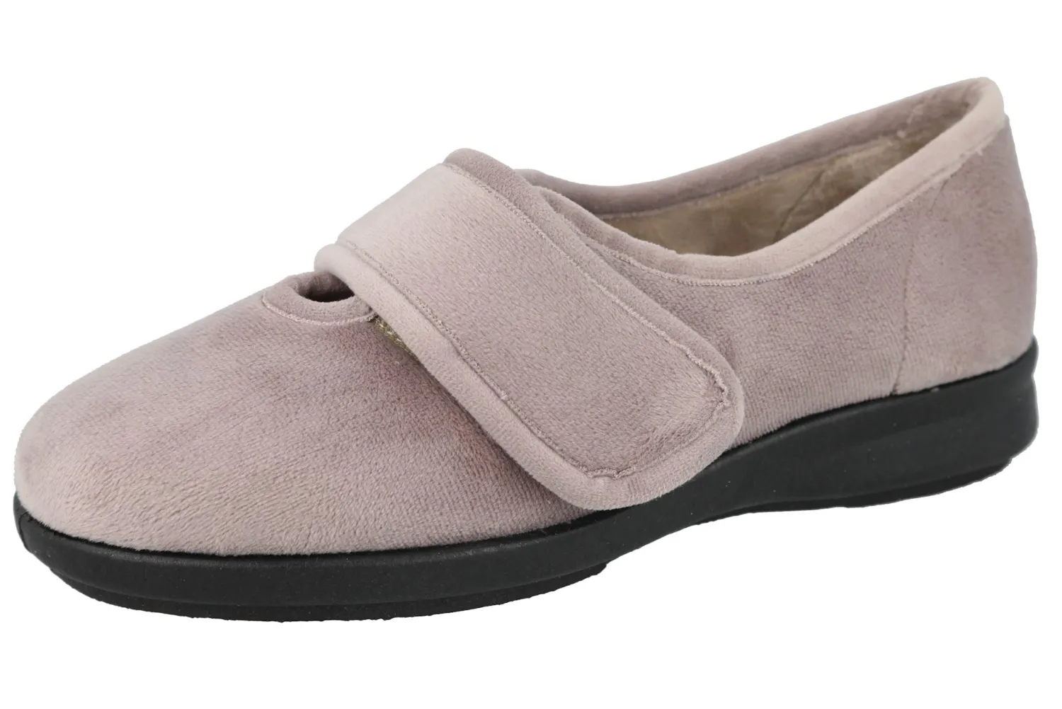 Womens Wide Fit Touch Fastening Easy Entry Slippers - Fountain<DB Wider Fit Shoes New