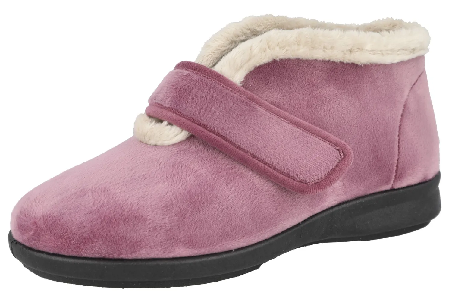 Womens Wide Fit Touch Fastening Boot Slippers - Vincent<DB Wider Fit Shoes Best