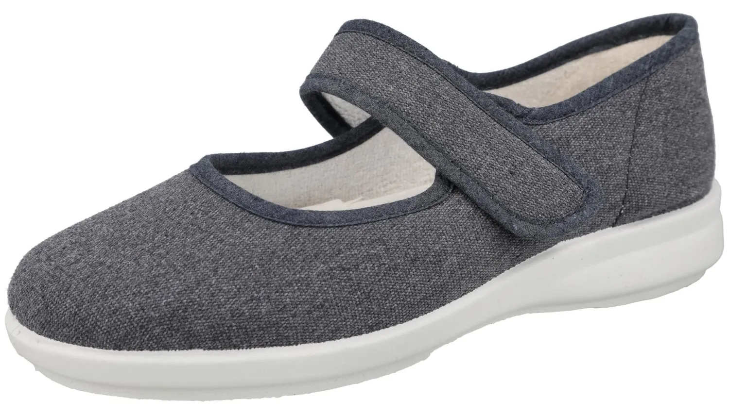 Womens Wide Fit Touch Strap Canvas Shoe - Teddy<DB Wider Fit Shoes New