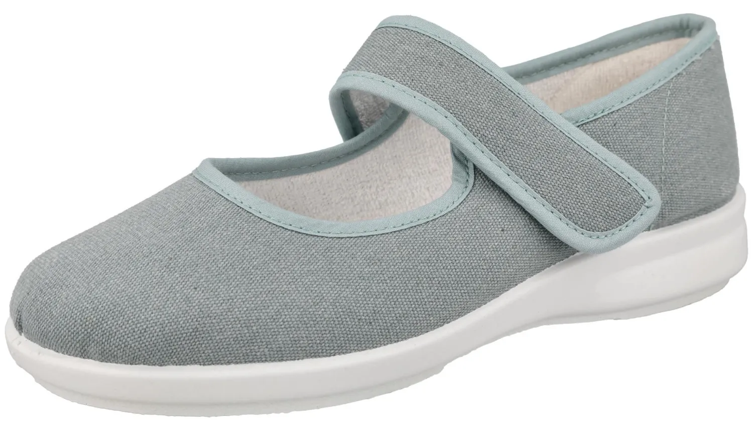 Womens Wide Fit Touch Strap Canvas Shoe - Teddy<DB Wider Fit Shoes New