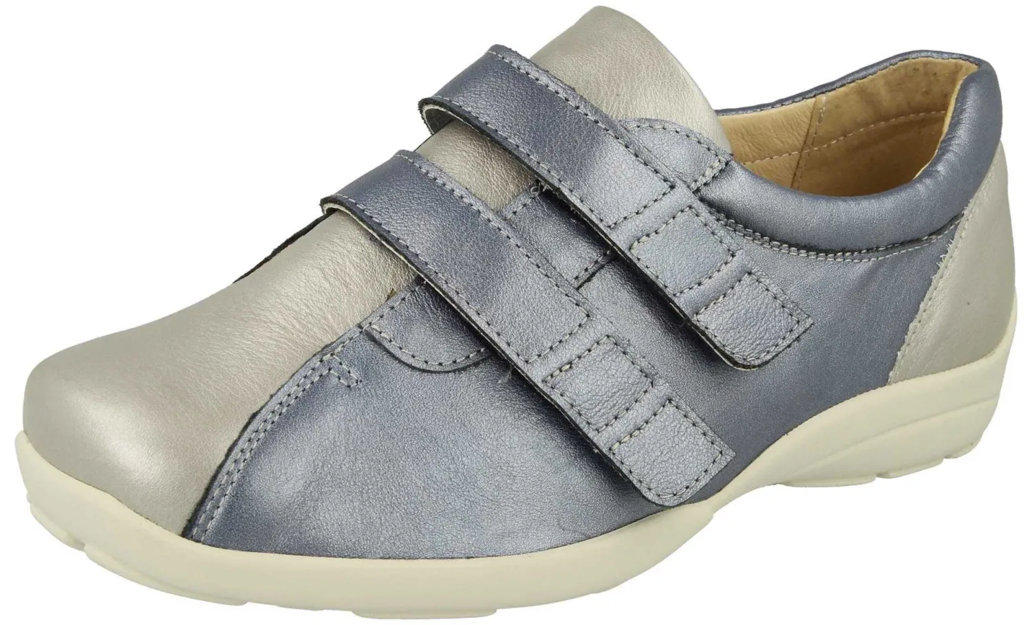 Womens Wide Fit Touch Strap Easy Access Flat Shoes - Bullfinch<DB Wider Fit Shoes Discount