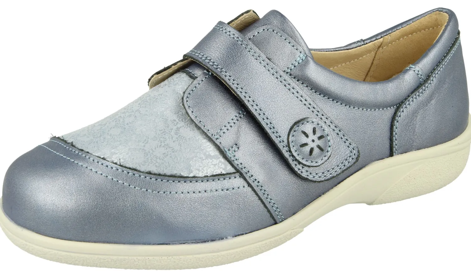Womens Wide Fit Touch Strap Stretch Panel Flat Shoes - Owl<DB Wider Fit Shoes Fashion