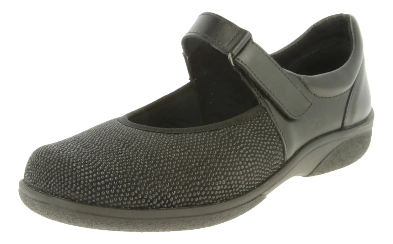 Womens Wide Fit Touch Strap Stretch Panel Flat Shoes - Roberta<DB Wider Fit Shoes New