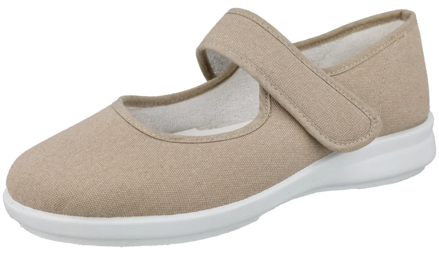 Womens Wide Fit Touch Strap Canvas Shoe - Teddy<DB Wider Fit Shoes New