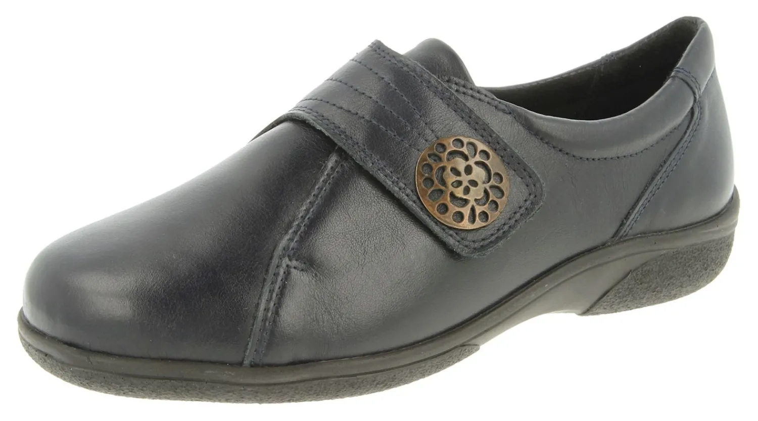 Womens Wide Fit Touch Strap Easy Access Flat Shoes - Pacific<DB Wider Fit Shoes Outlet