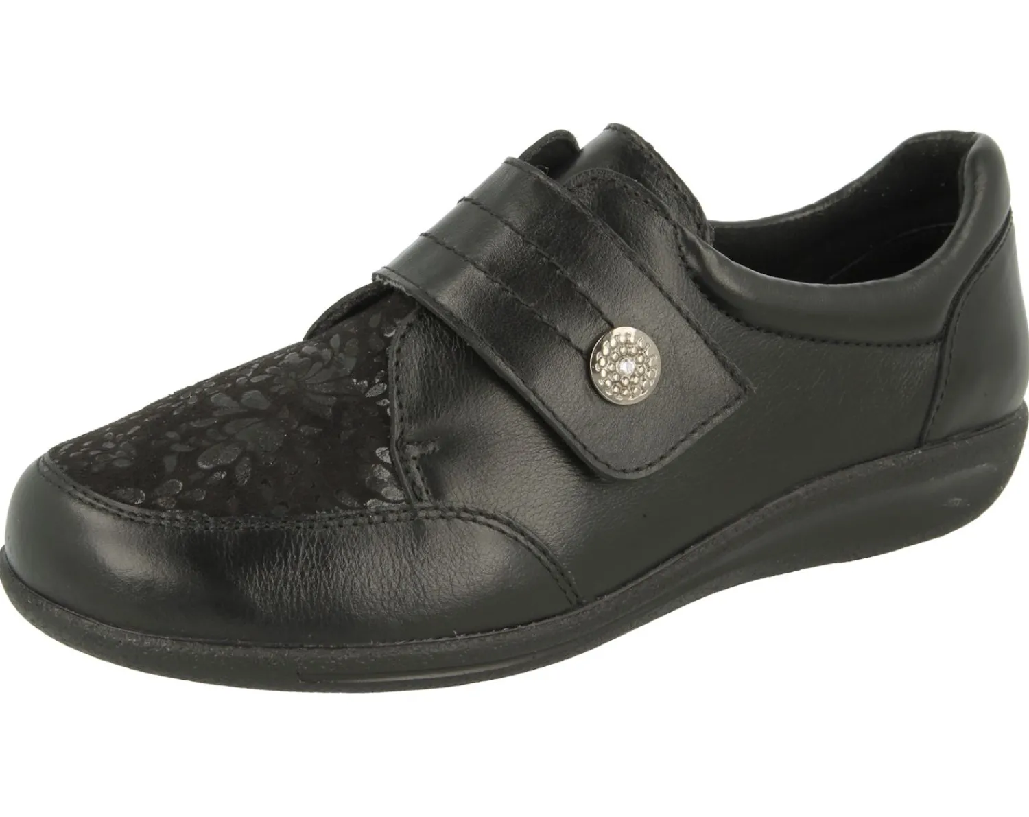 Womens Wide Fit Touch Strap Easy Access Flat Shoes - Royston<DB Wider Fit Shoes New