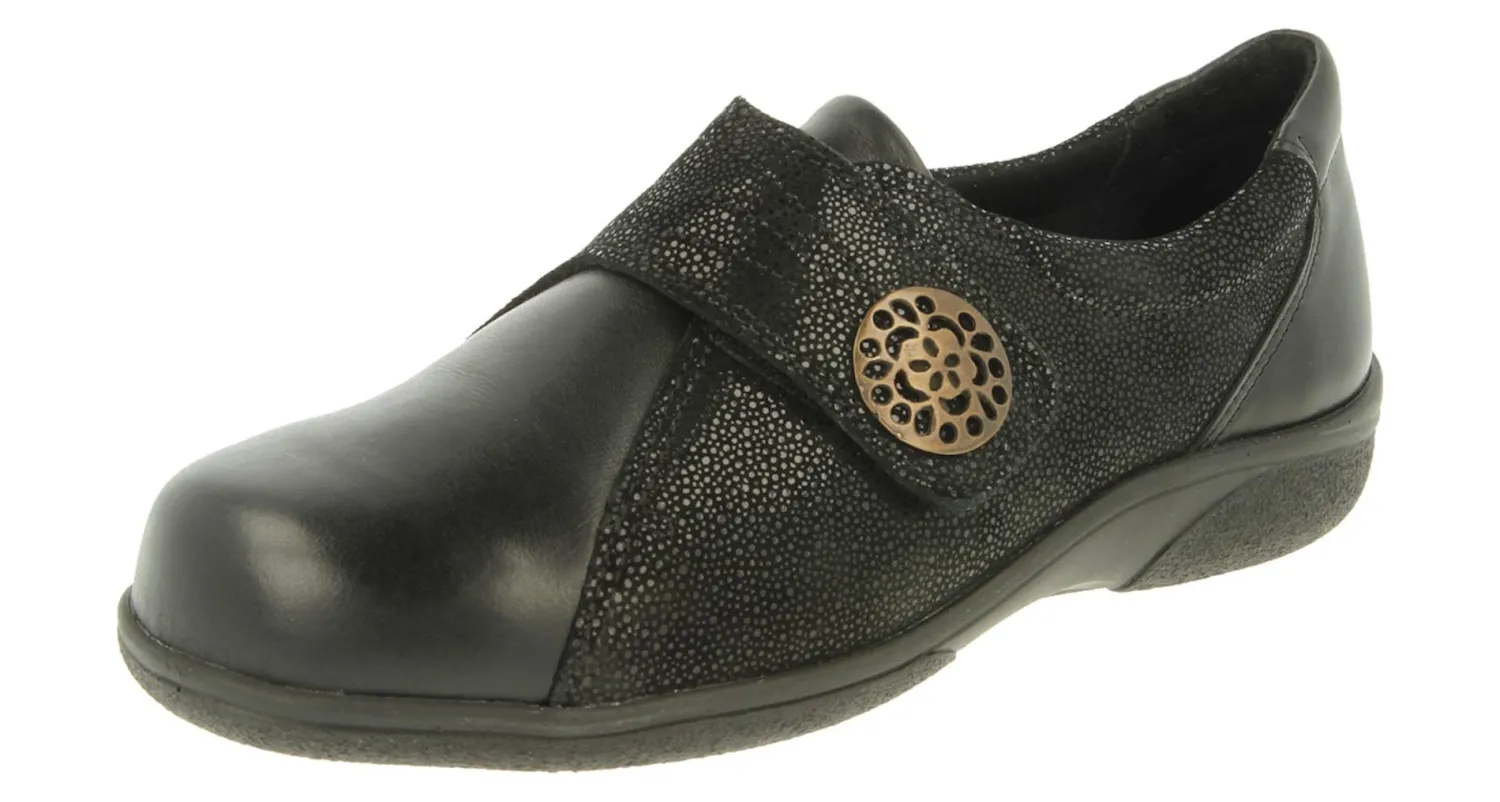 Womens Wide Fit Touch Strap Easy Access Flat Shoes - Pacific<DB Wider Fit Shoes Outlet