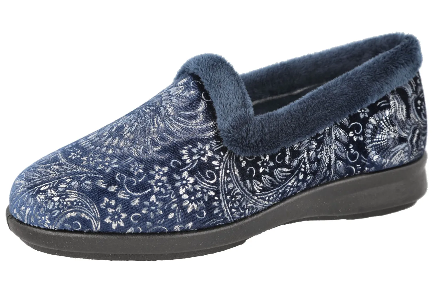 Womens Wide Fit Velour Slippers - Devizes<DB Wider Fit Shoes Hot